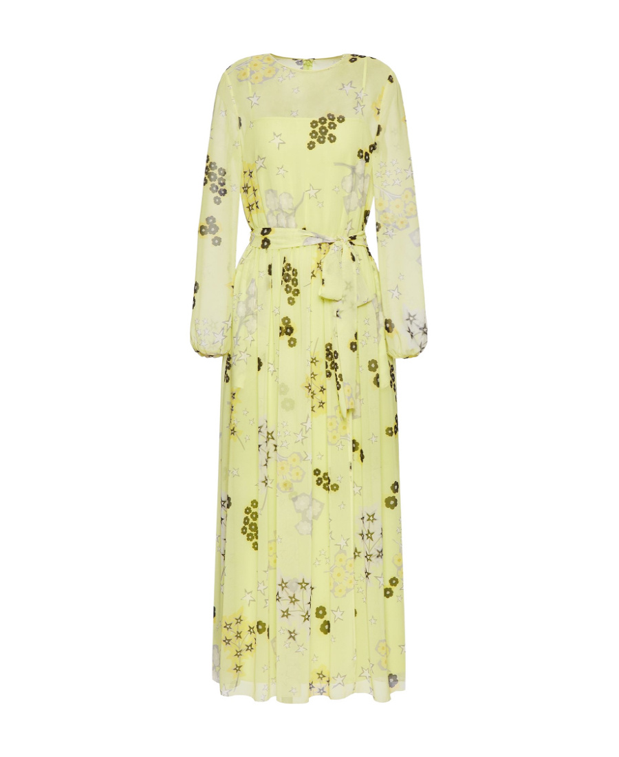Red Valentino Redvalentino Floral Print Tied-waist Dress In Yellow