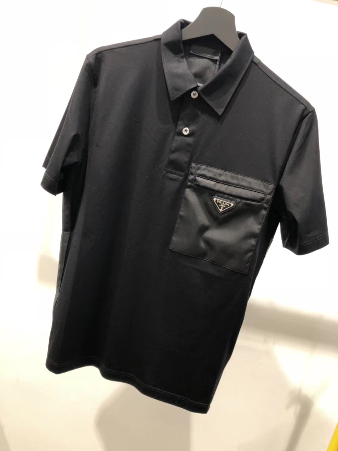 Prada Cotton Bi-material Polo Shirt In Black