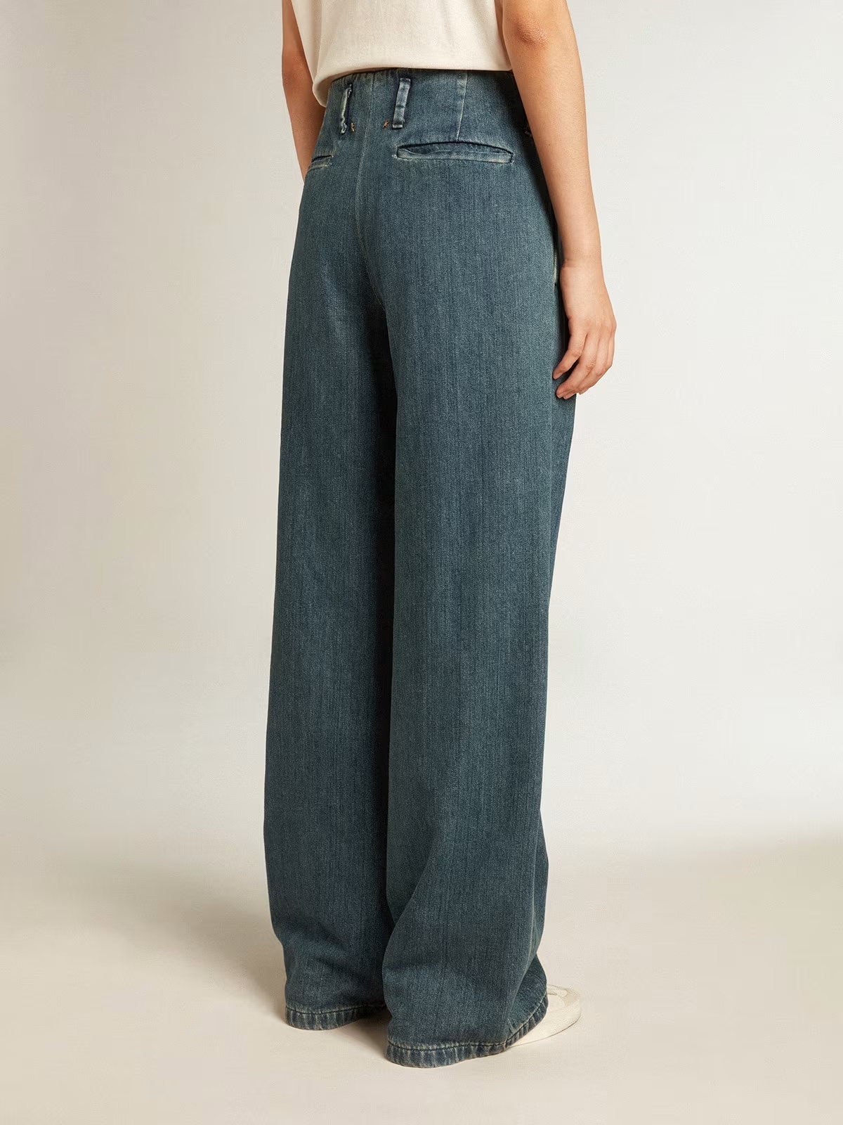 Shop Golden Goose Womens Blue Cotton Pleated Pants