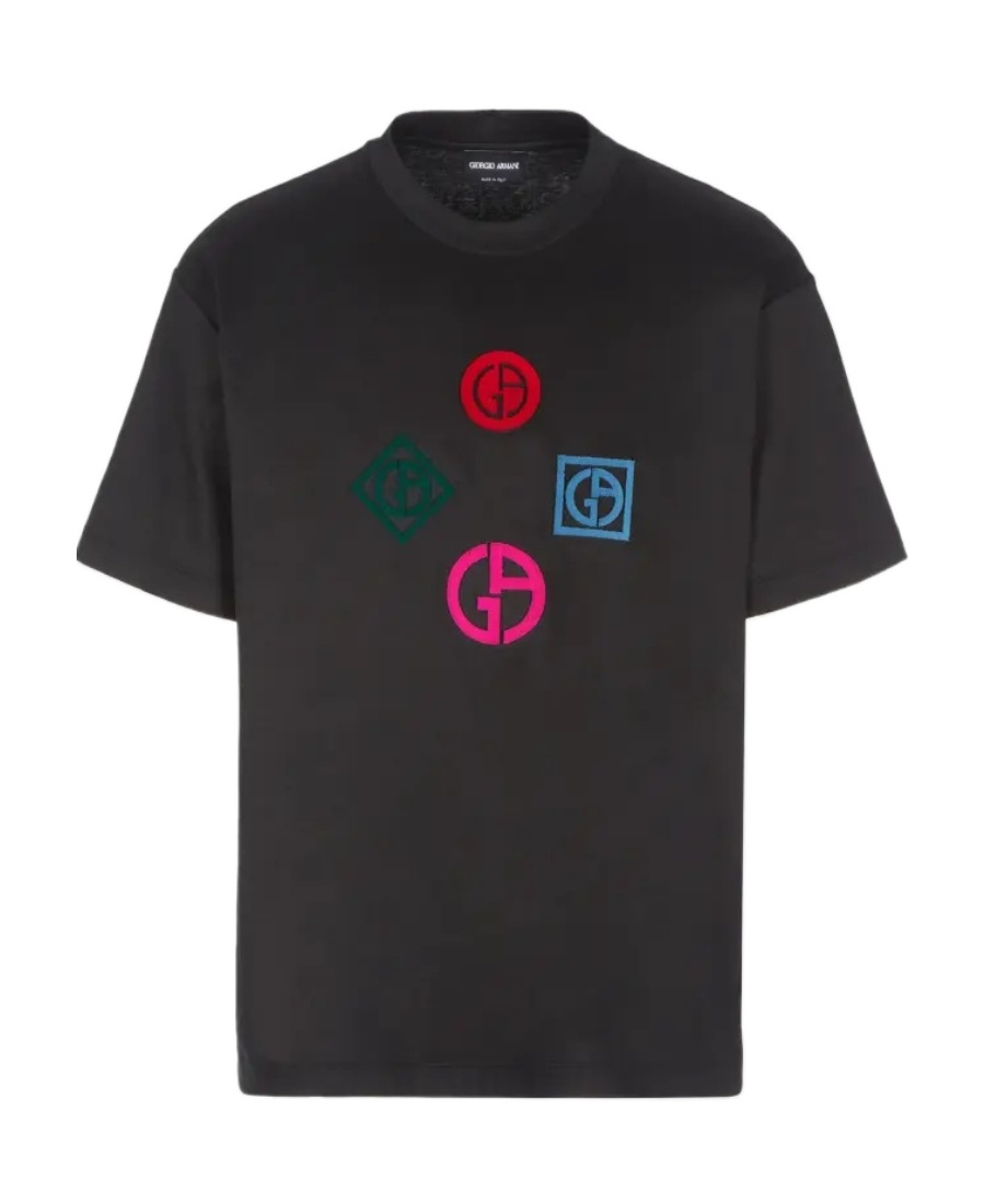 Giorgio Armani Embroidered Logo Short-sleeved T-shirt In Black