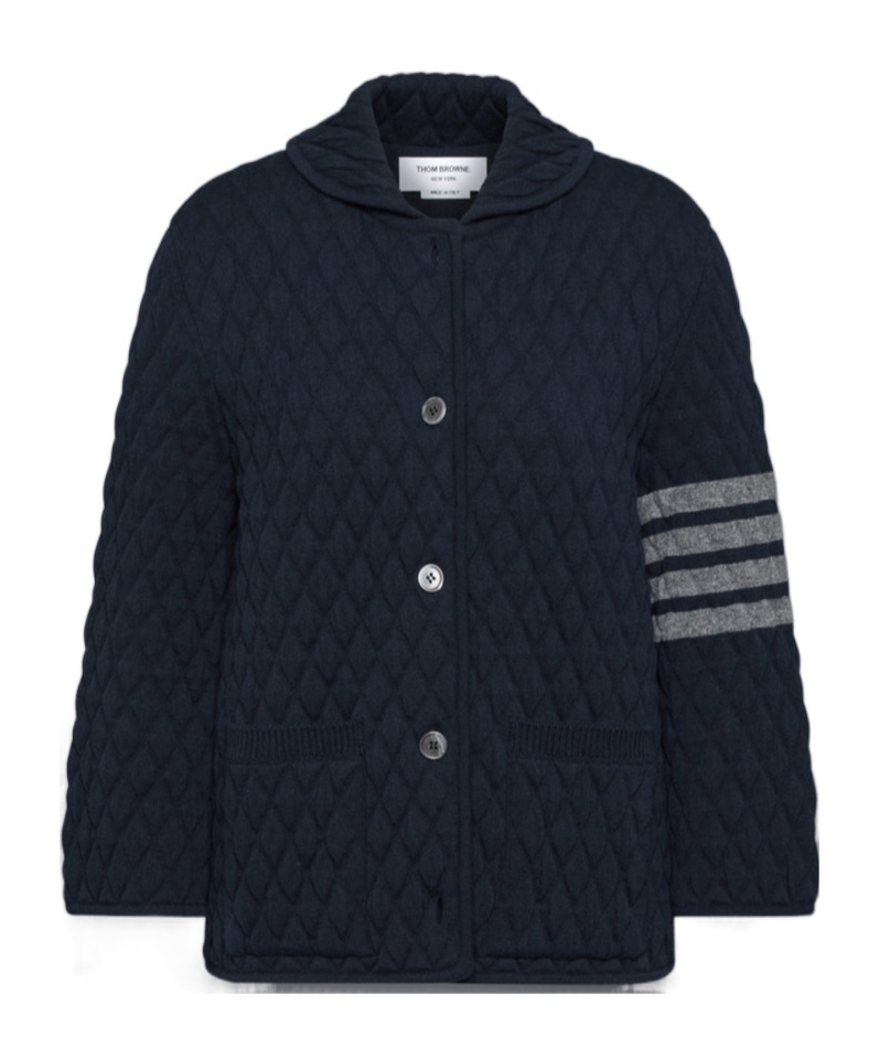 Thom Browne Navy Quilted Knit Merino Wool 4-bar Work Jacket In Blue