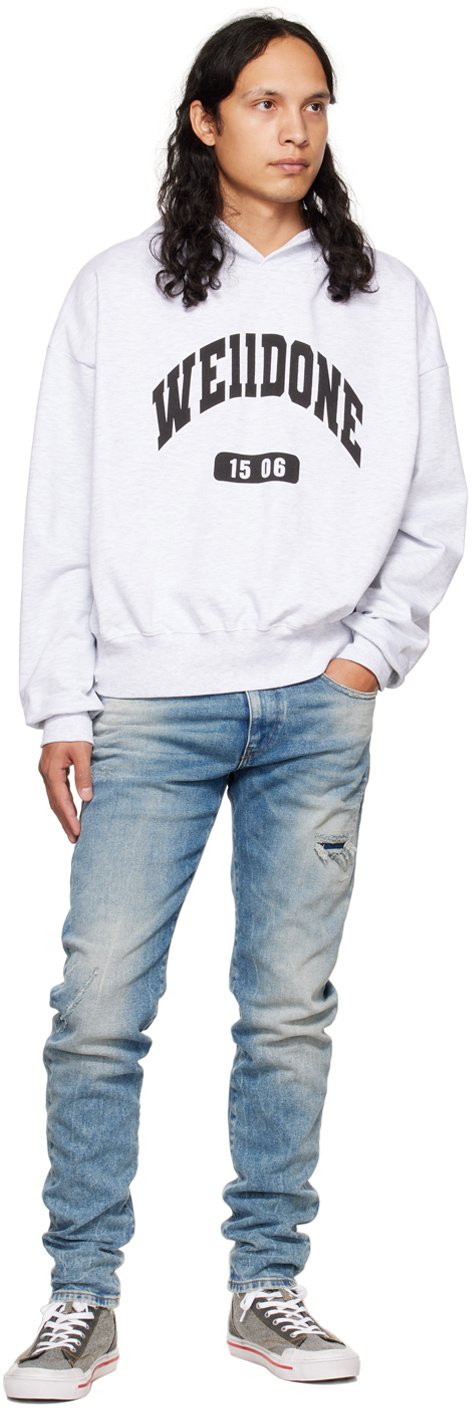 We11 Done Logo-print Cotton Hoodie In White
