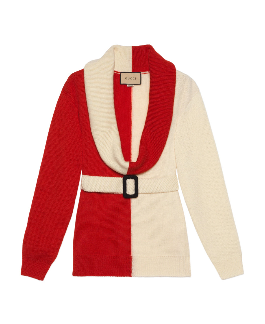 GUCCI TWO-TONE BELTED JUMPER