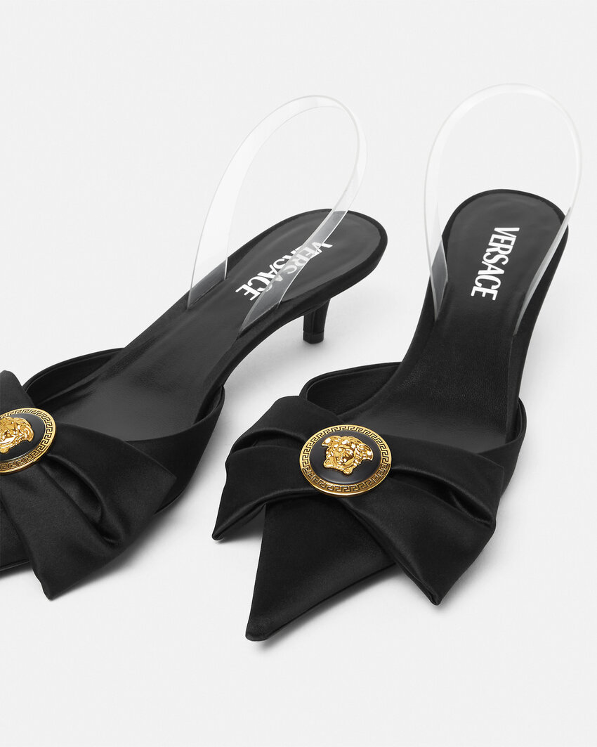 Versace Alia 45 Satin Slingback Pumps In Black