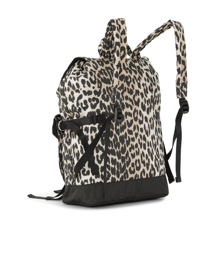 Ganni Leopard Tech Backpack In Black