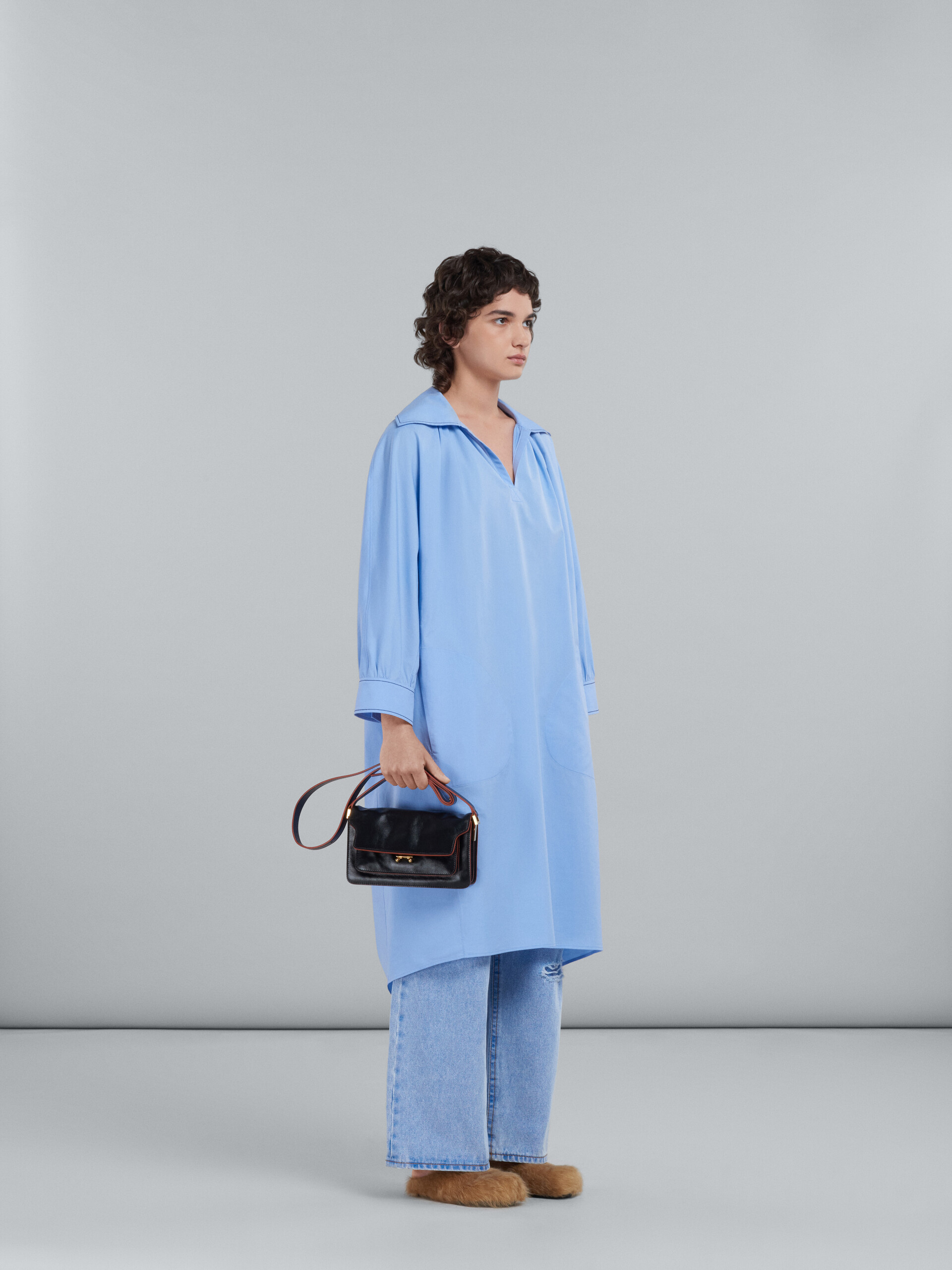Marni Logo-embroidered Long-sleeve Dress In Blue