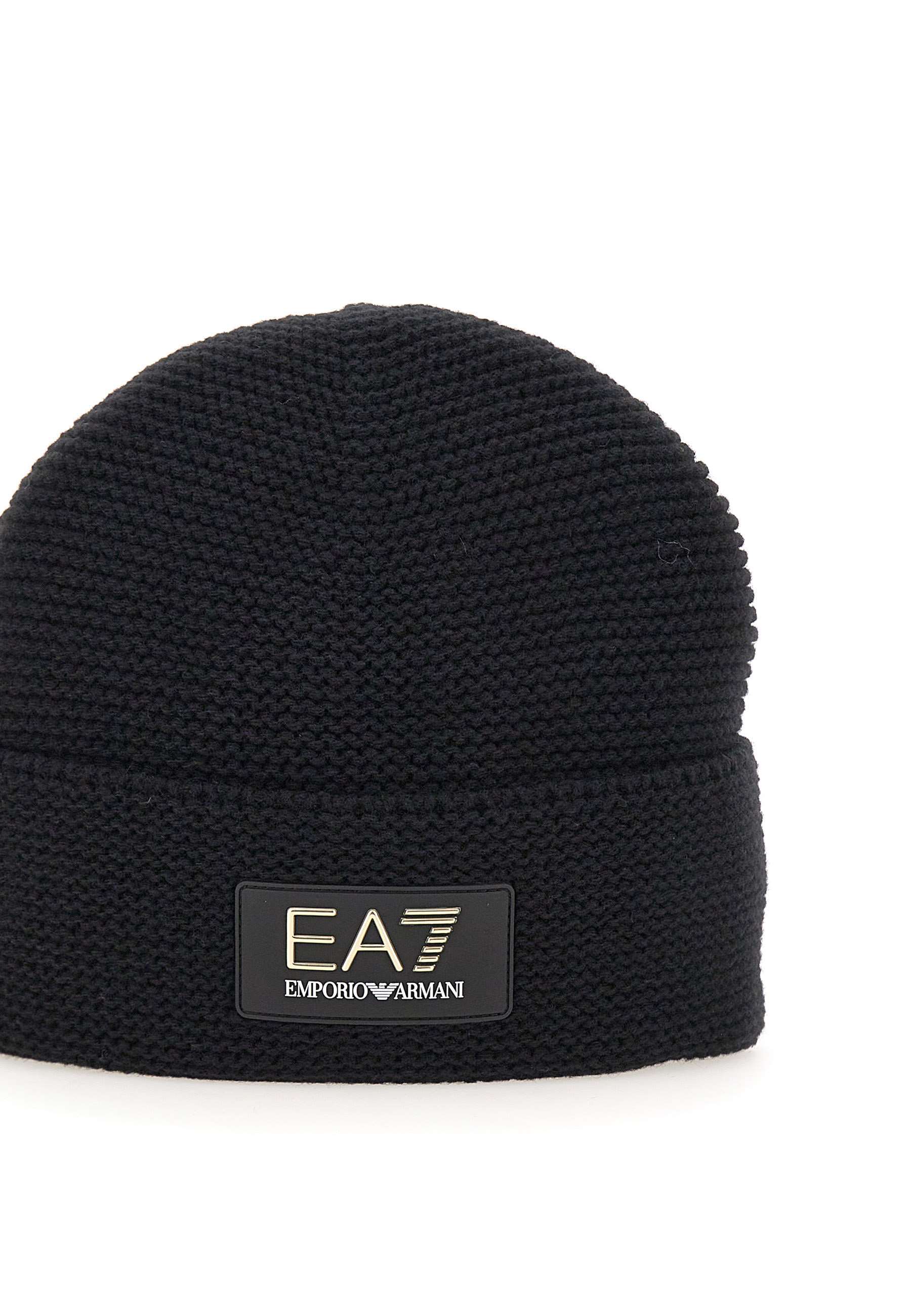 Ea7 Logo-patch Wool-blend Beanie In Black
