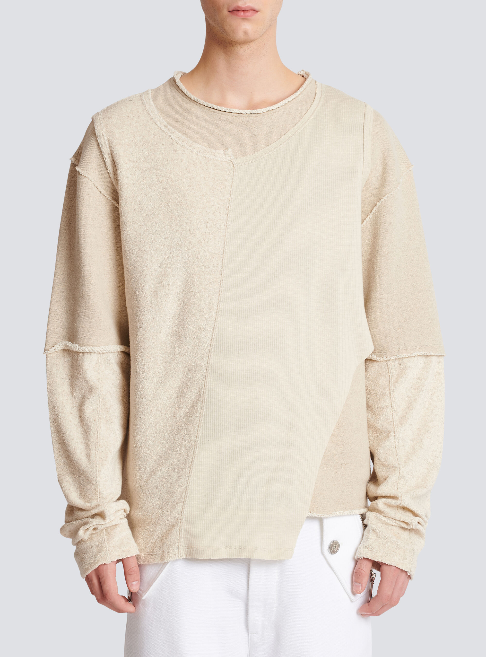 Balmain Patchwork Long-sleeve Top In White