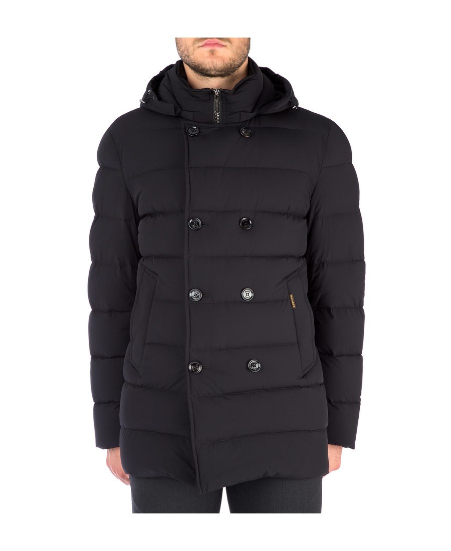 Moorer Double-breasted Hooded Quilted Down Jacket In Black