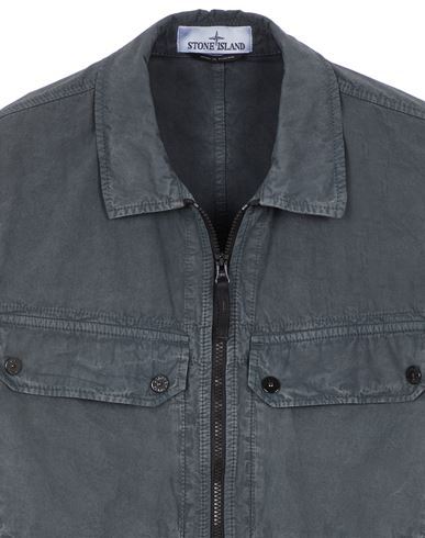 Shop Stone Island Compass Logo-patch Zip-up Shirt In Gray