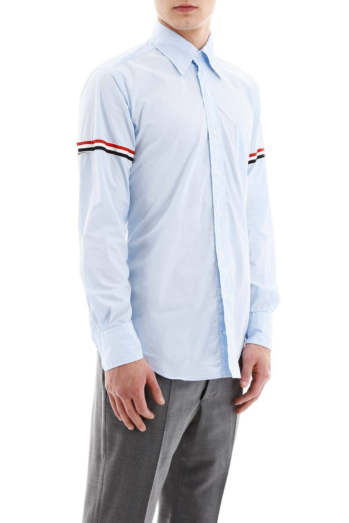 Thom Browne Button-down Collar Grosgrain-trimmed Cotton-poplin Shirt In Blue