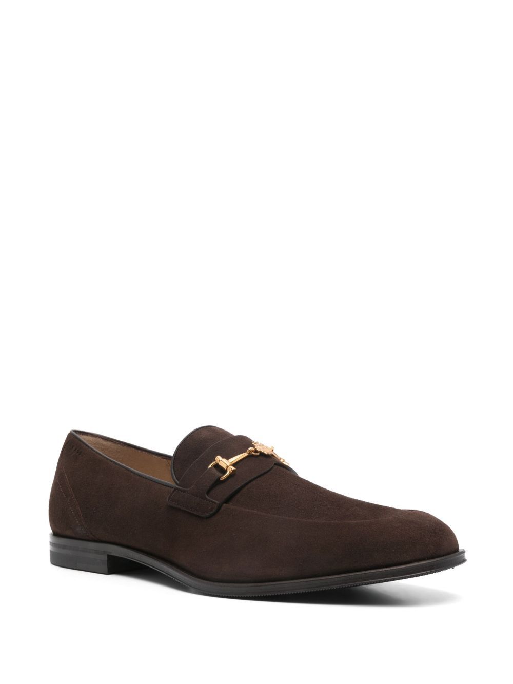Bally Stacked Heel Suede Loafers Gold Hardware In Brown