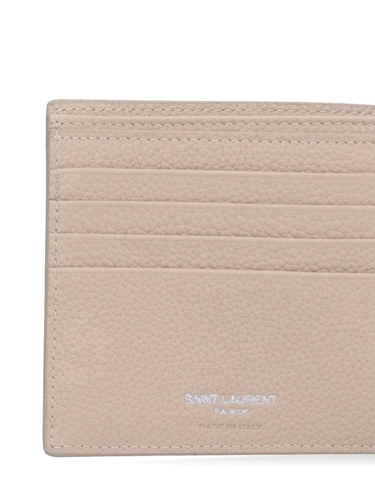 Saint Laurent Tiny Cassandre East/west Wallet In Grained Leather In Nude