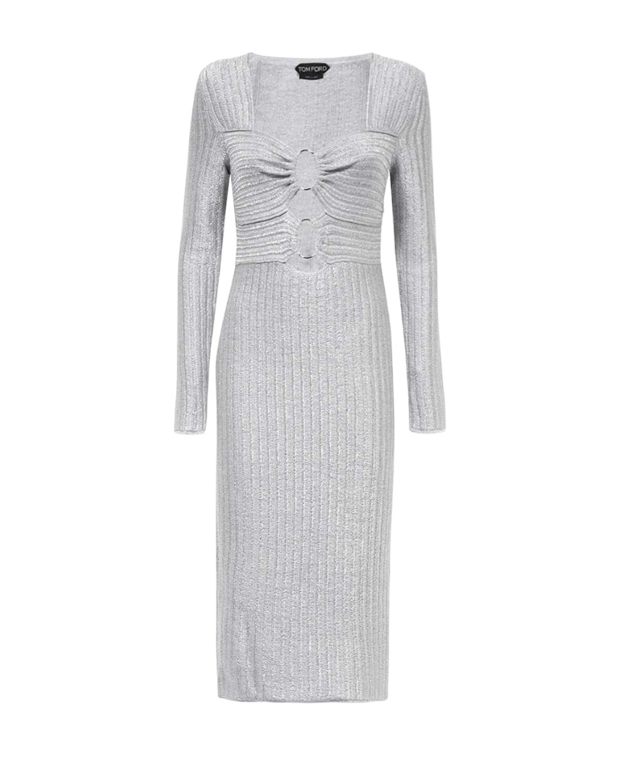Tom Ford Metallic Cotton And Wool Midi Dress In White
