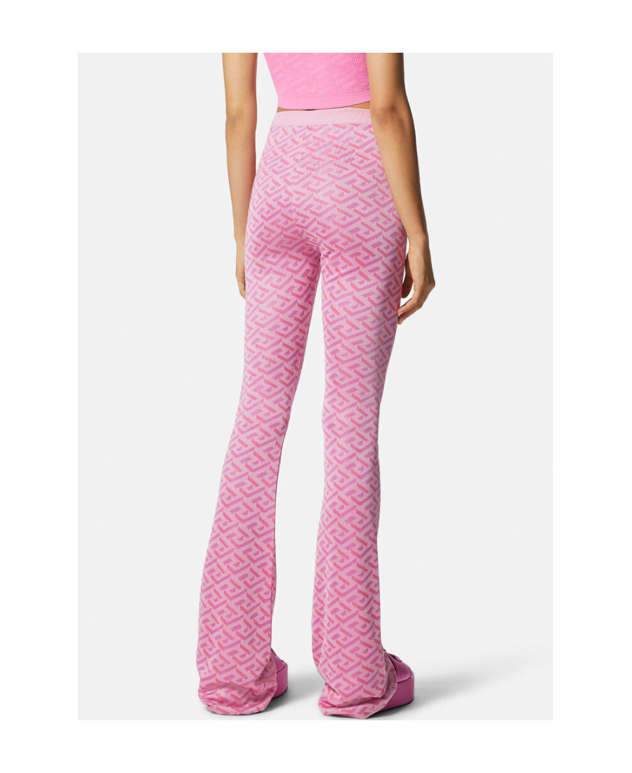 Versace La Greca Jacquard Flared Trousers In Pink
