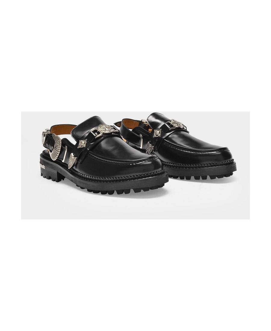 Toga Pulla Round-toe Slingback Mule Loafers In Black