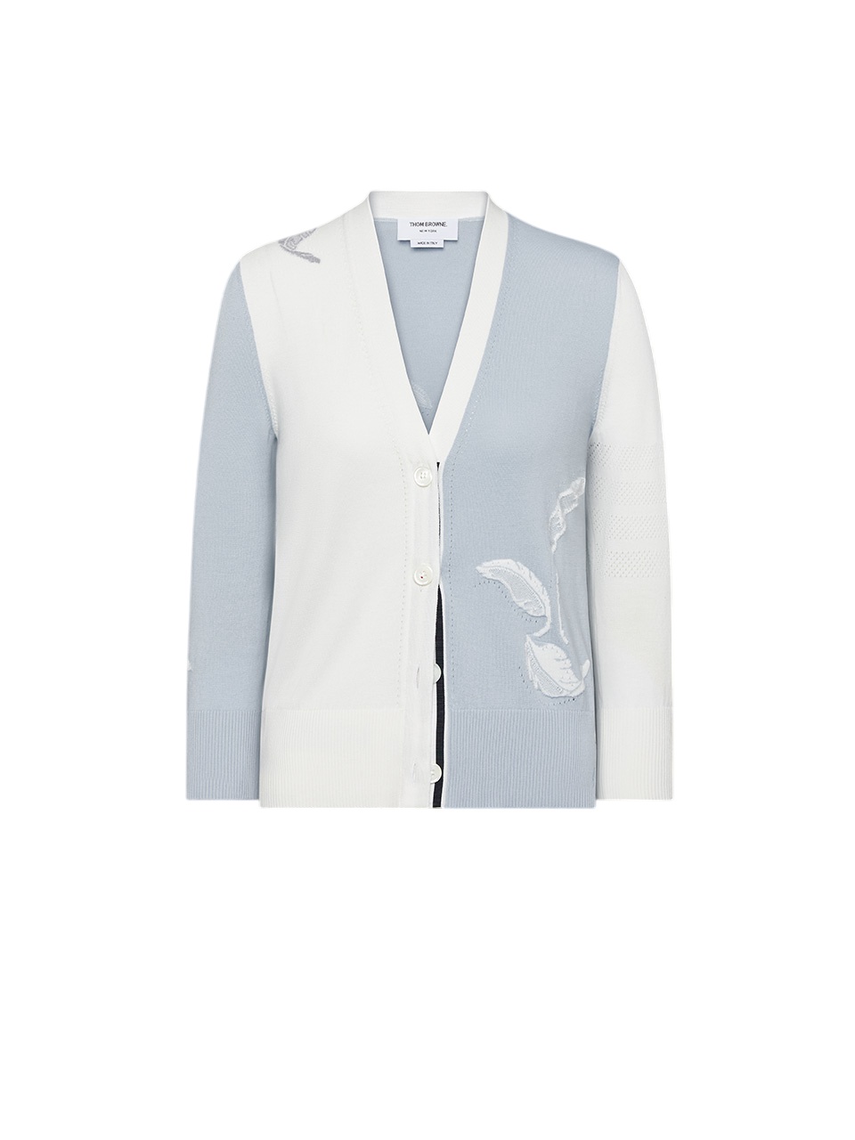 Thom Browne Feather-intarsia Cotton Cardigan In Gray
