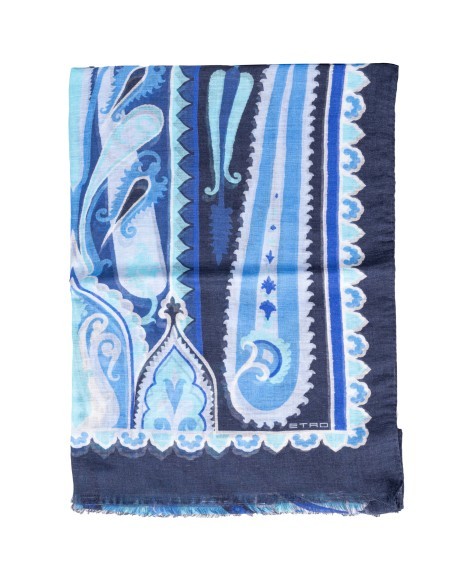 Etro Paisley-printed Frayed Edge Scarf In Blue