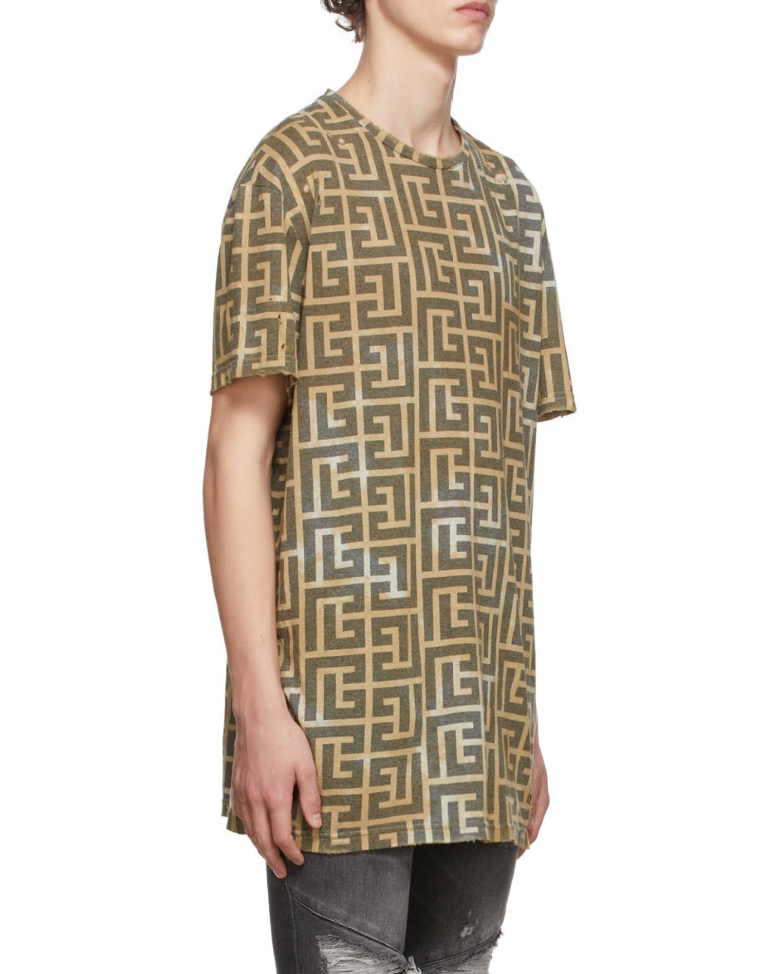 Shop Balmain Monogram-print Short-sleeved T-shirt In Brown