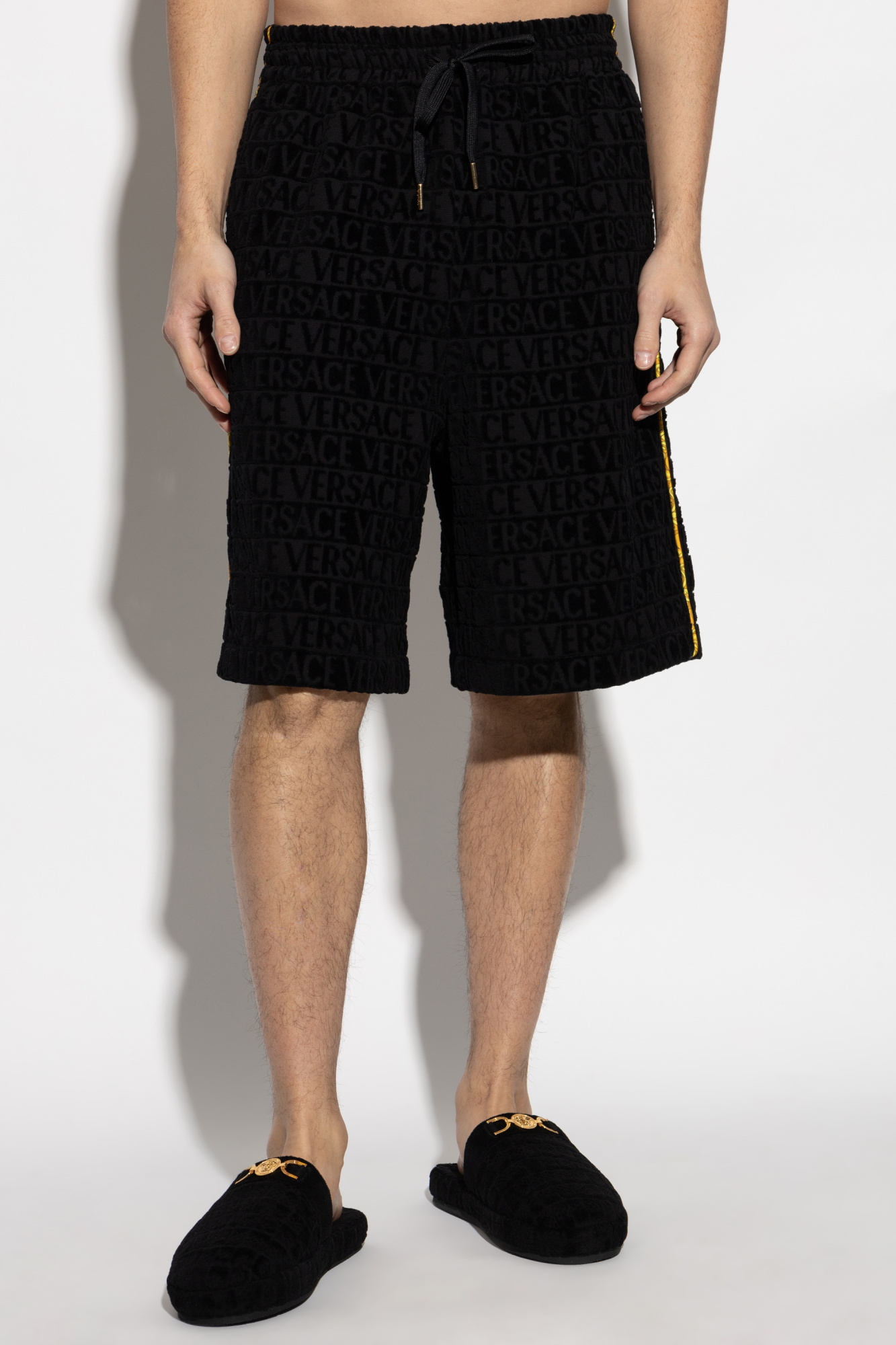 Versace Home Drawstring Elastic Waist Shorts In Black