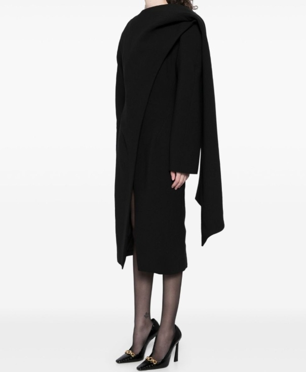 Mugler Scarf Wool Coat In Black