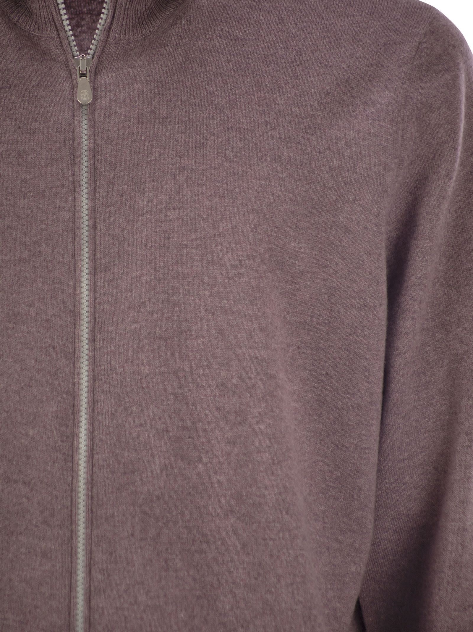 Brunello Cucinelli Men High-necked Cashmere Cardigan With Zip In Gray