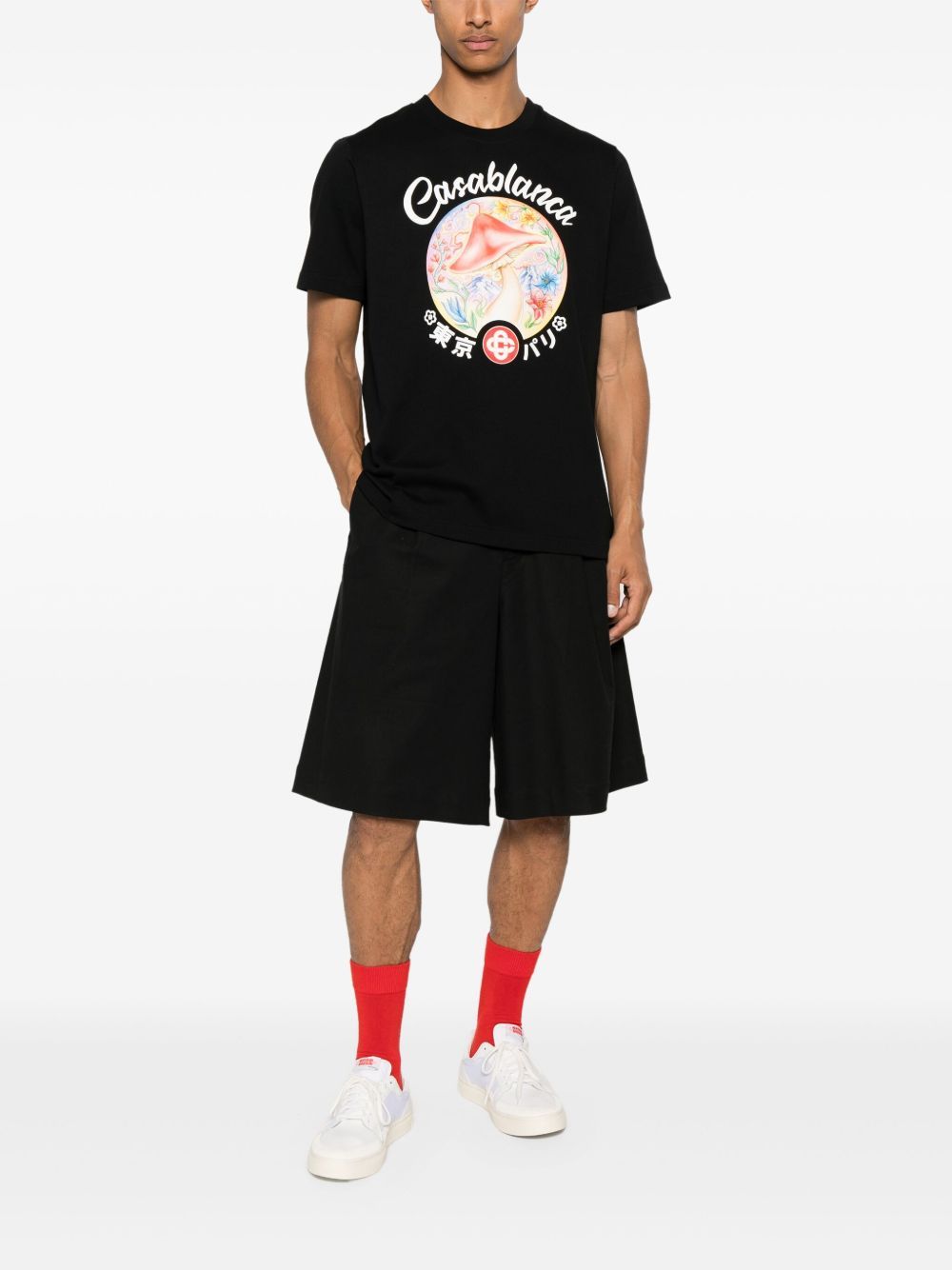 Casablanca Black Crewneck T-shirt With Logo On The Front In Black
