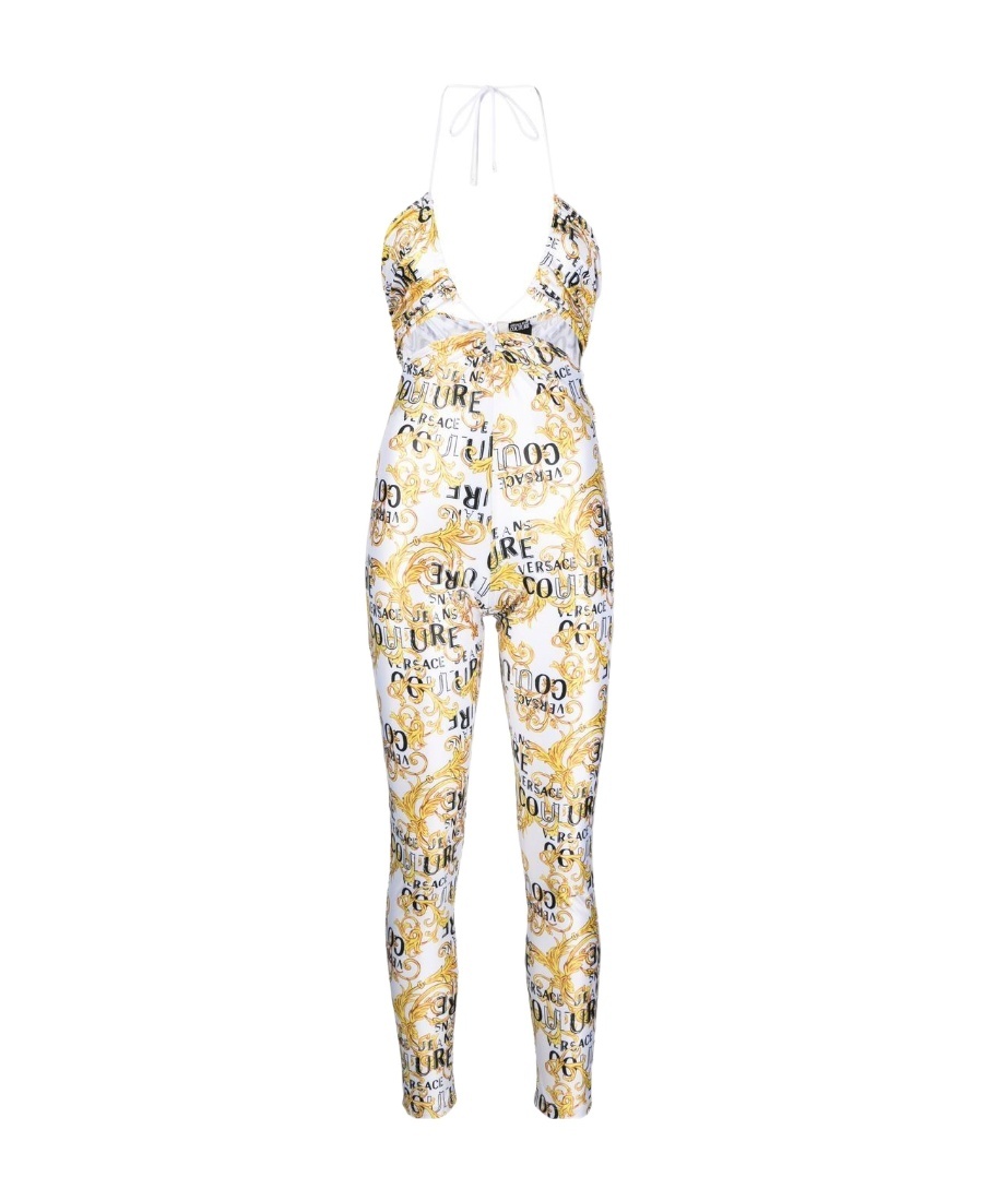 Versace Jeans Logo-print Halterneck Jumpsuit In Multicolor