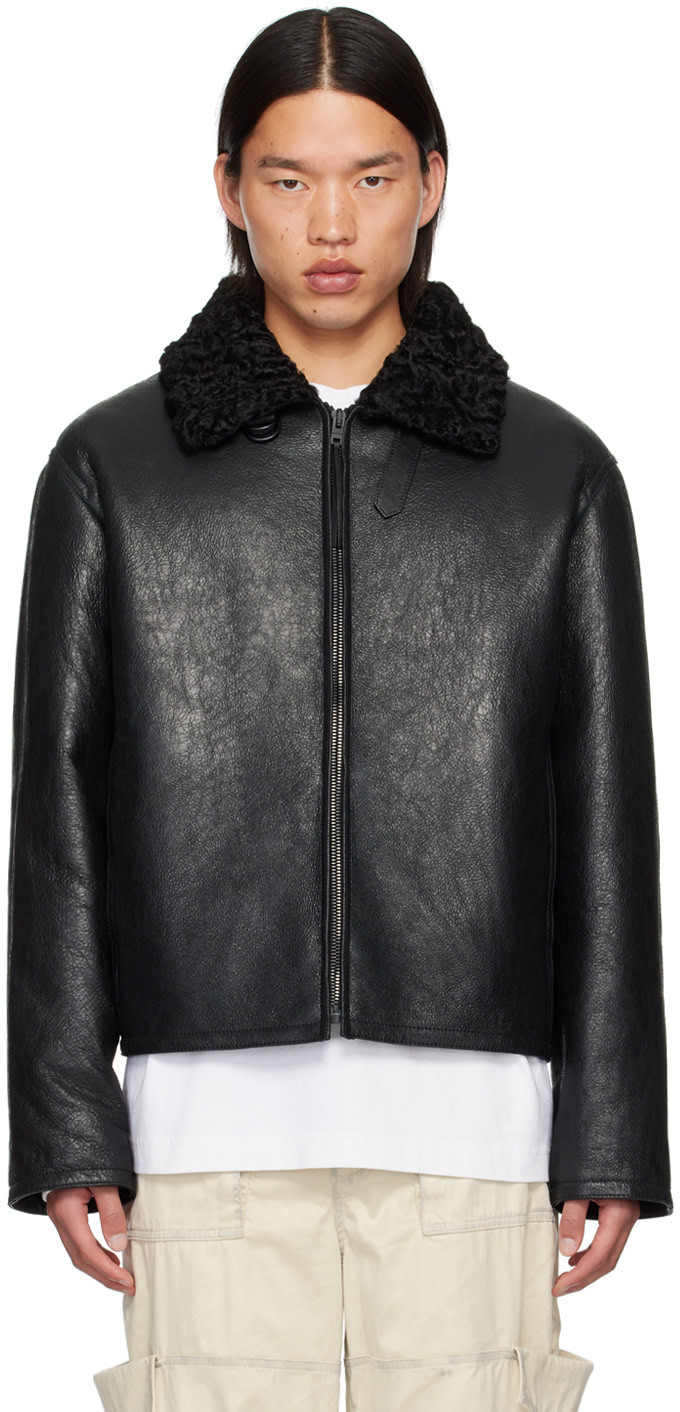 Acne Studios Shearling-collar Leather Jacket In Black