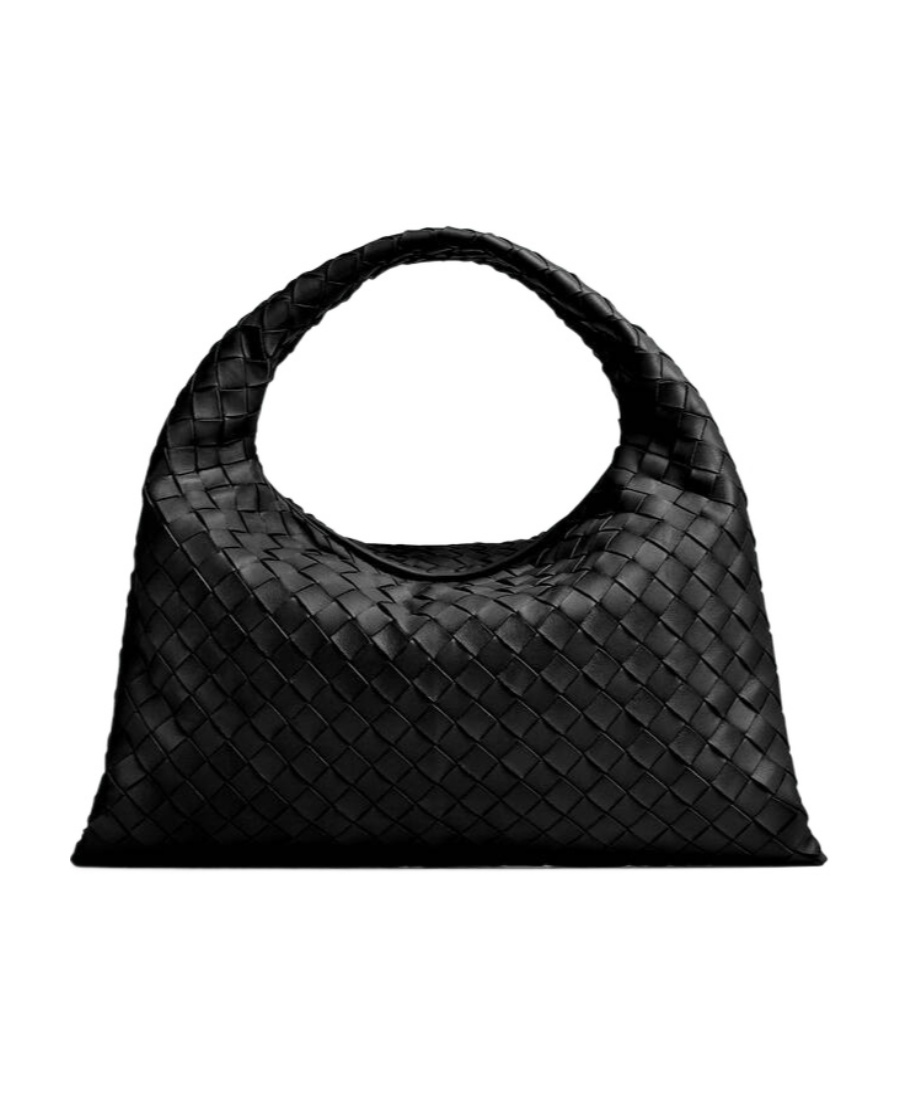Shop Bottega Veneta Small Hop Leather Tote Bag In Black