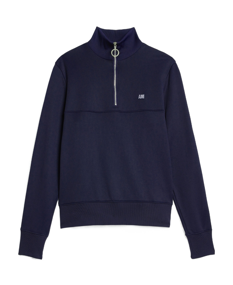 Ami Alexandre Mattiussi Striped Short-zip Pullover Sweatshirt In Black