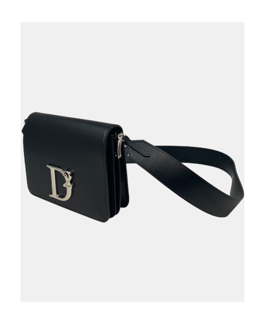 Dsquared2 Logo-plaque Leather Crossbody Bag In Black