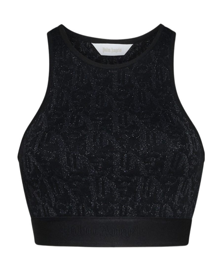 Shop Palm Angels Monogram Jacquard Knitted Bra Top In Black
