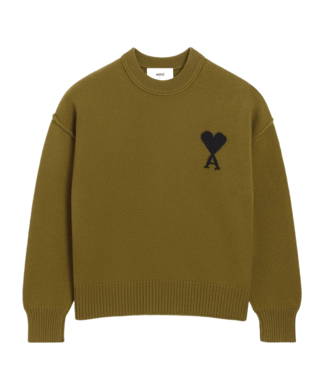 Ami Alexandre Mattiussi Ribbed Crewneck Sweater With Long Sleeves In Green