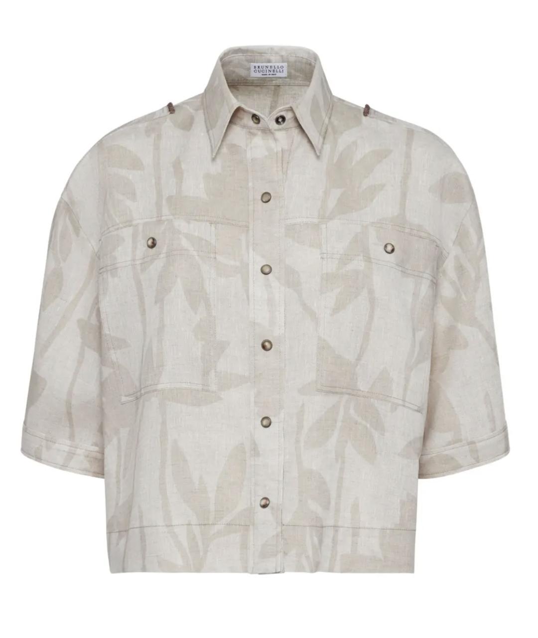 Brunello Cucinelli Floral-print Linen Shirt In Neutral