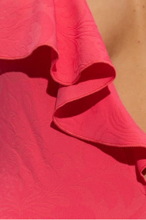 Balmain Ruffled Halter Swimsuit In Red