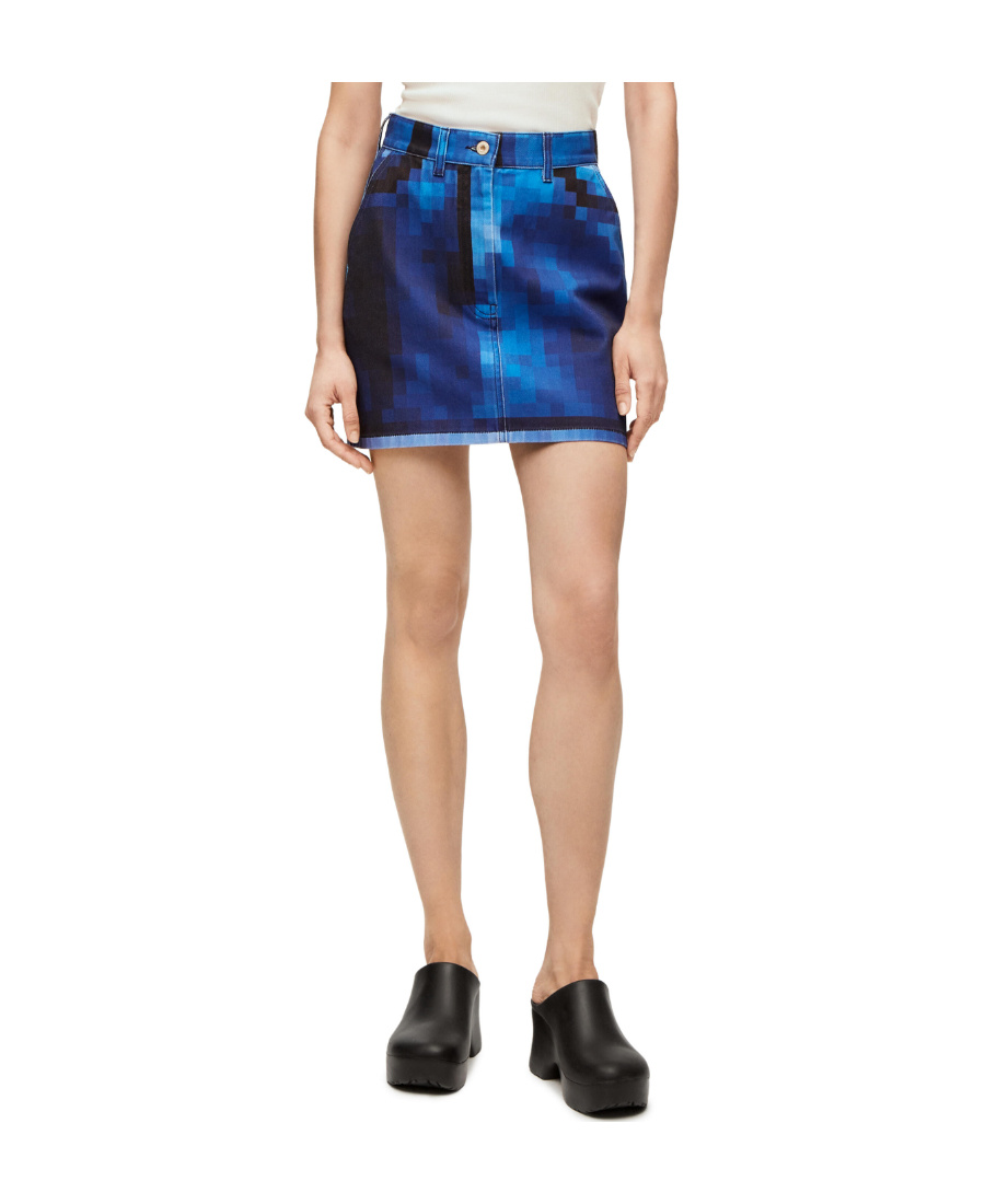 Shop Loewe Pixelated Mini Skirt In Denim In Blue