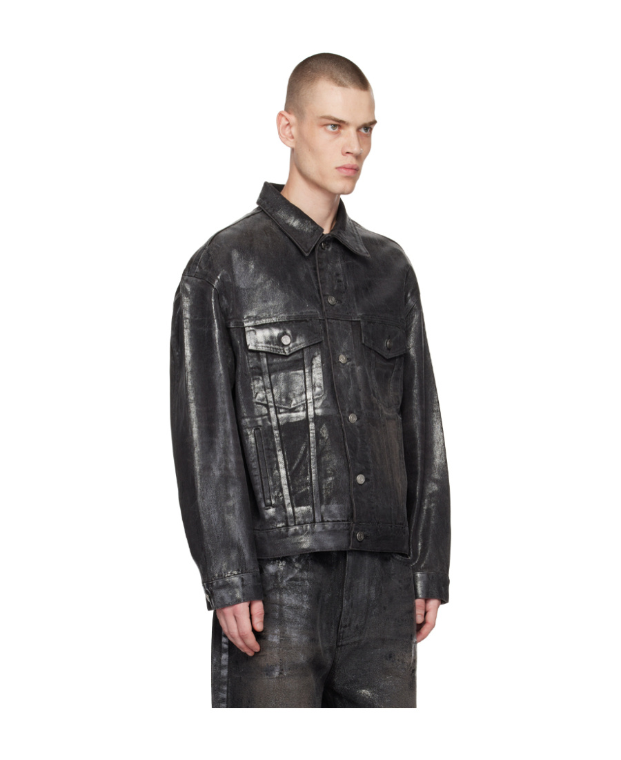 We11 Done Black Foil Coated Trucker Denim Jacket In Black
