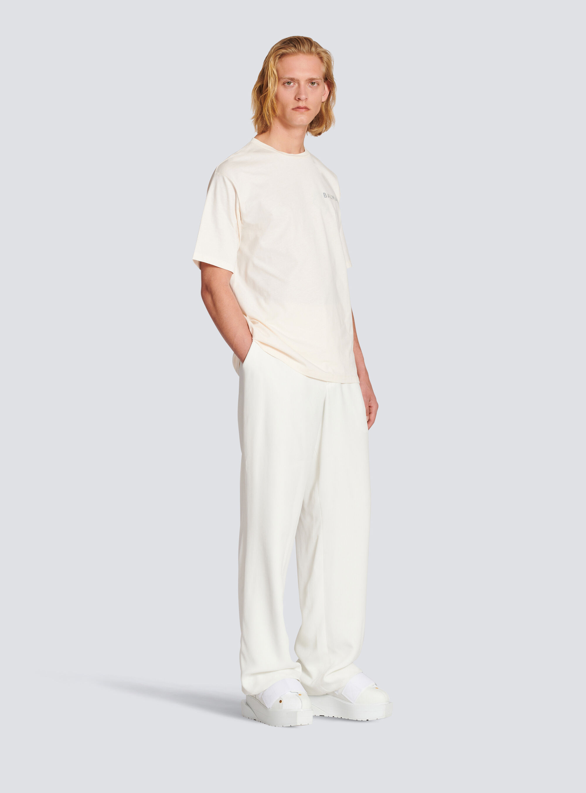 Shop Balmain Cotton T-shirt With Small  Paris Logo In White