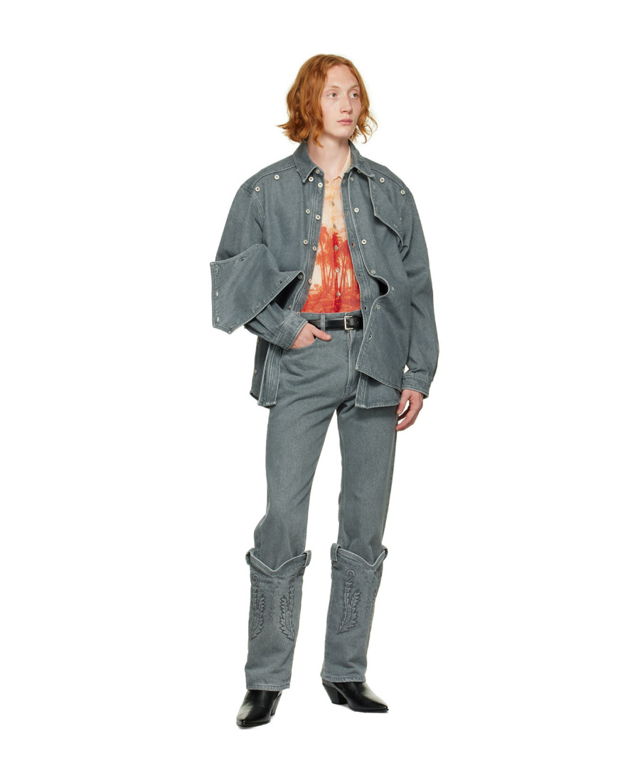 Y/project Classic Button Panel Denim Shirt In Gray