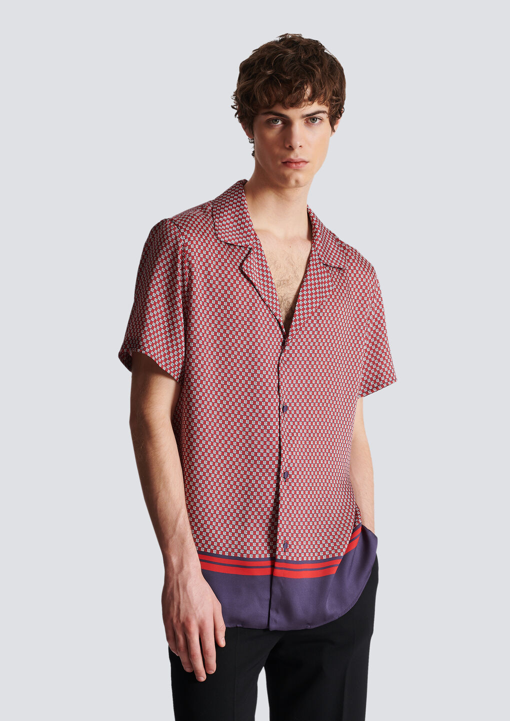 Balmain Monogram-print Short-sleeve Shirt In Pink