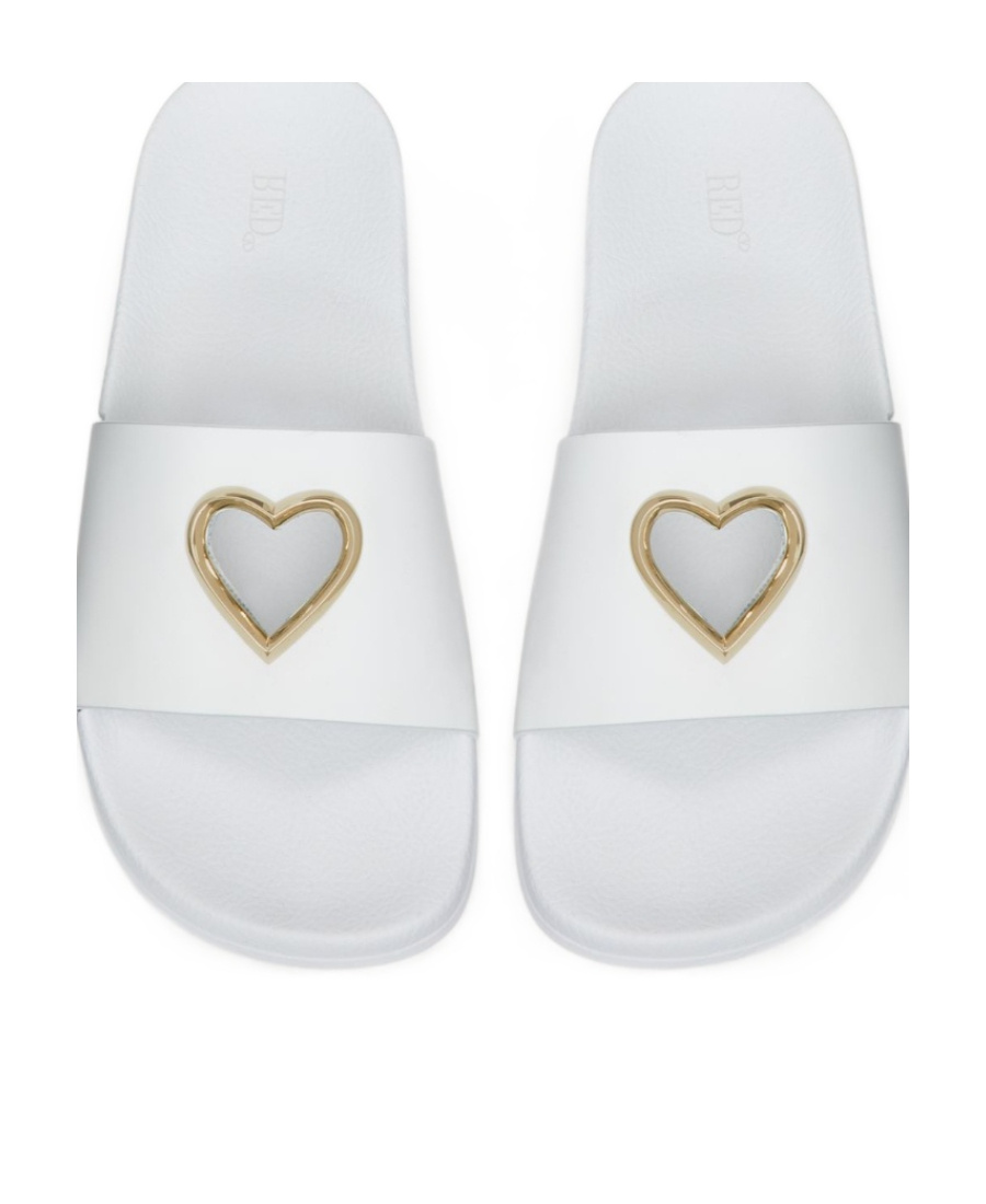 Red Valentino Metal Heart Shaped Flip-flops In White