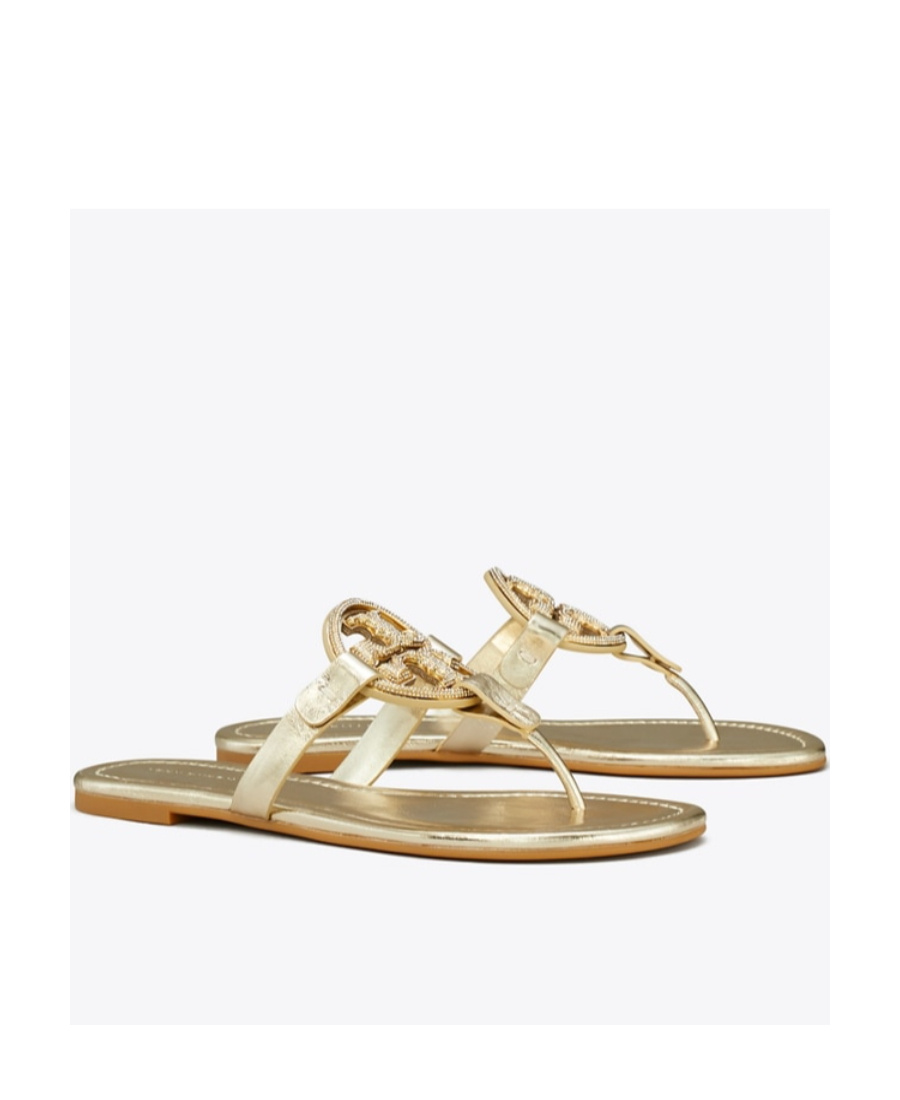 Tory Burch Miller Crystal Embellished Thong Sandals In Nude