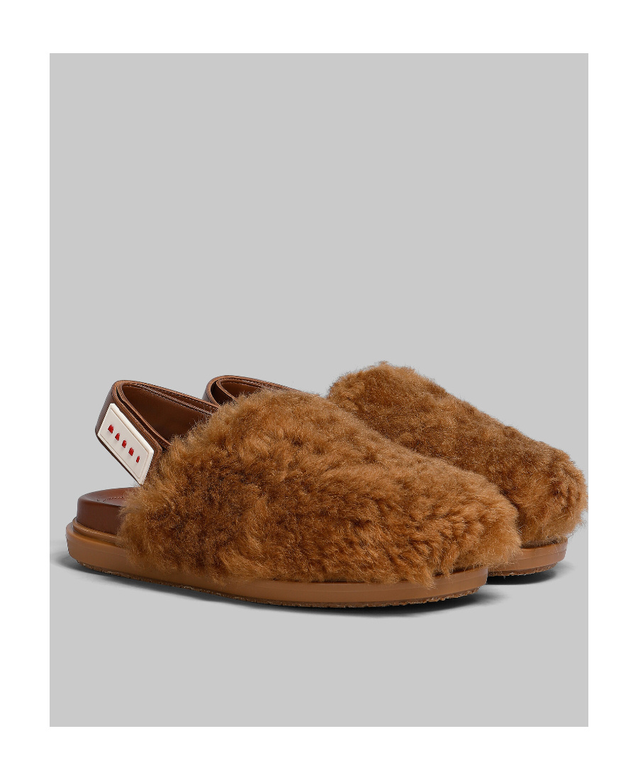 Marni Merino Wool Shearling Fussbett Sabots In Brown