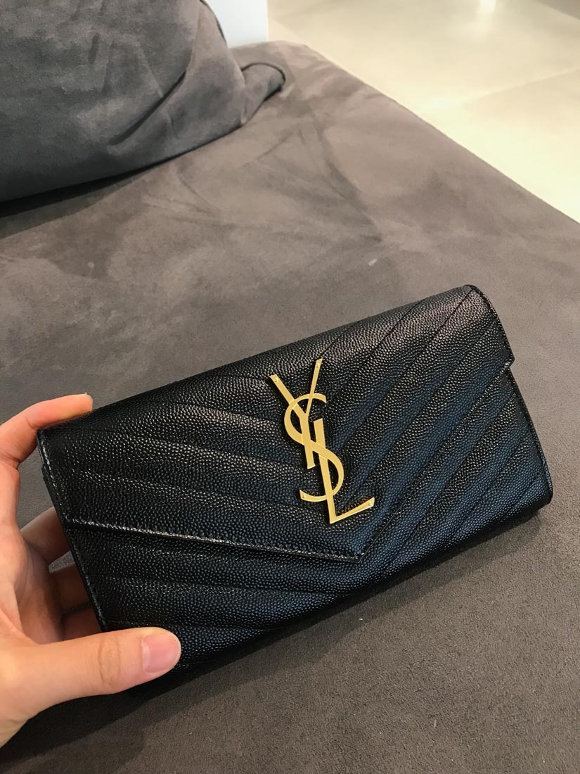 Saint Laurent Cassandre Matelassé Large Flap Wallet In Grain De Poudre Leather Accessories In Black
