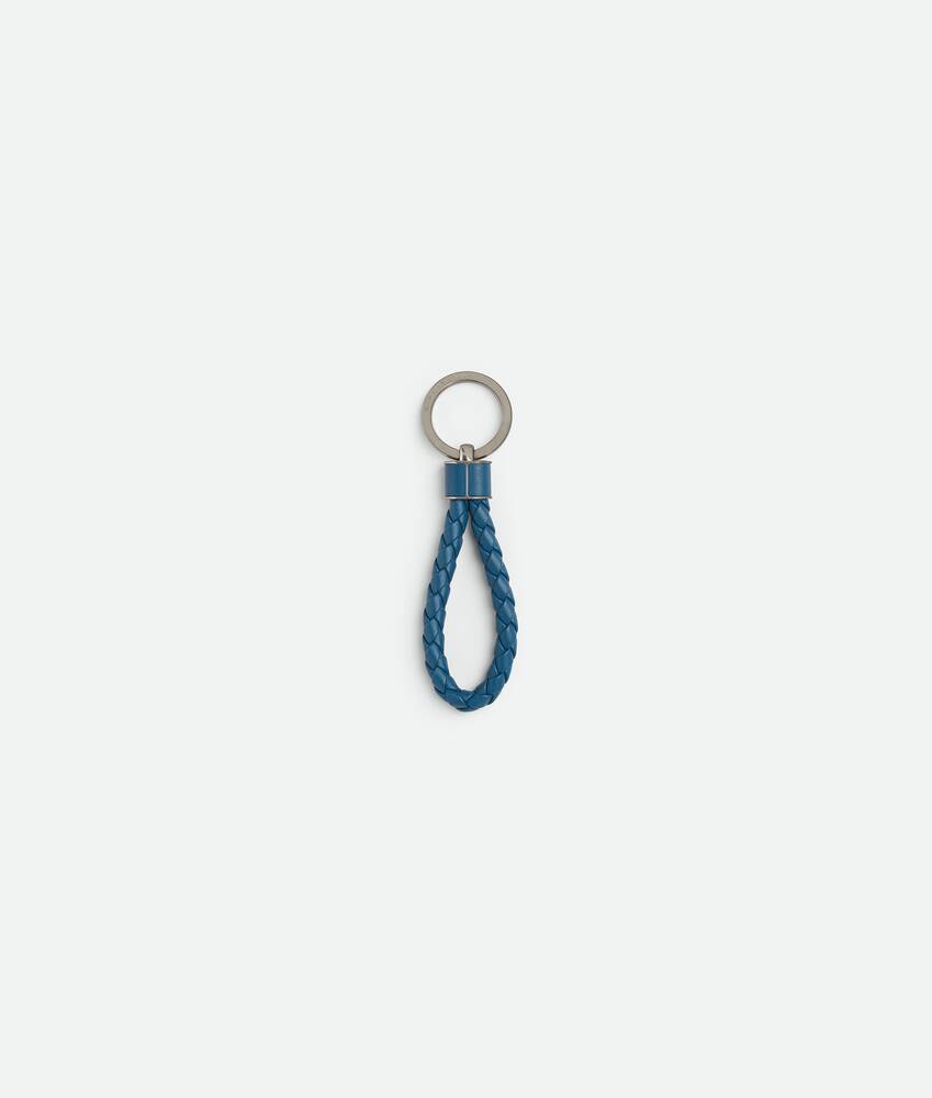 Bottega Veneta Intreccio Leather Keyring In Blue