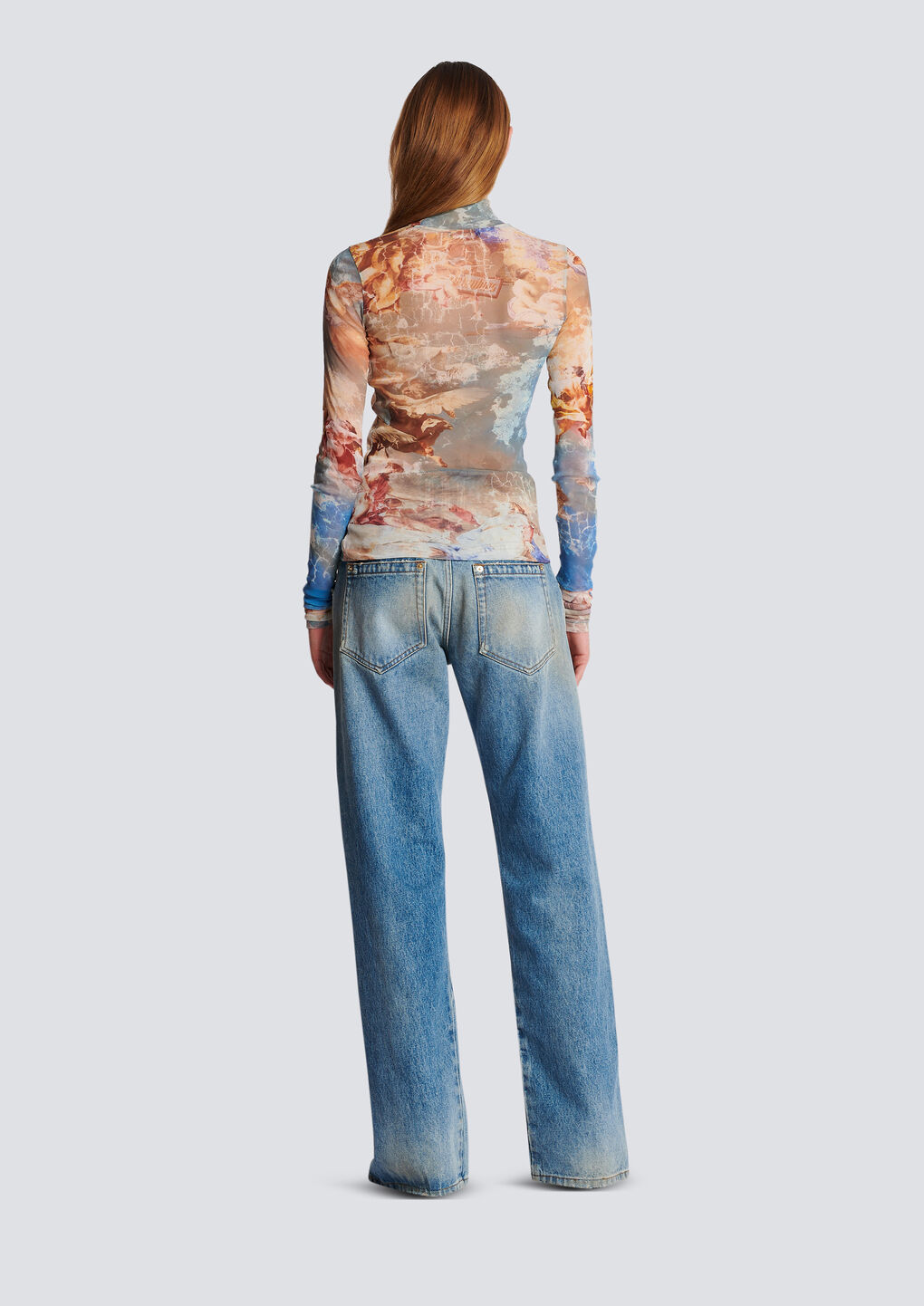 Balmain Sky Printed Tulle Top In White