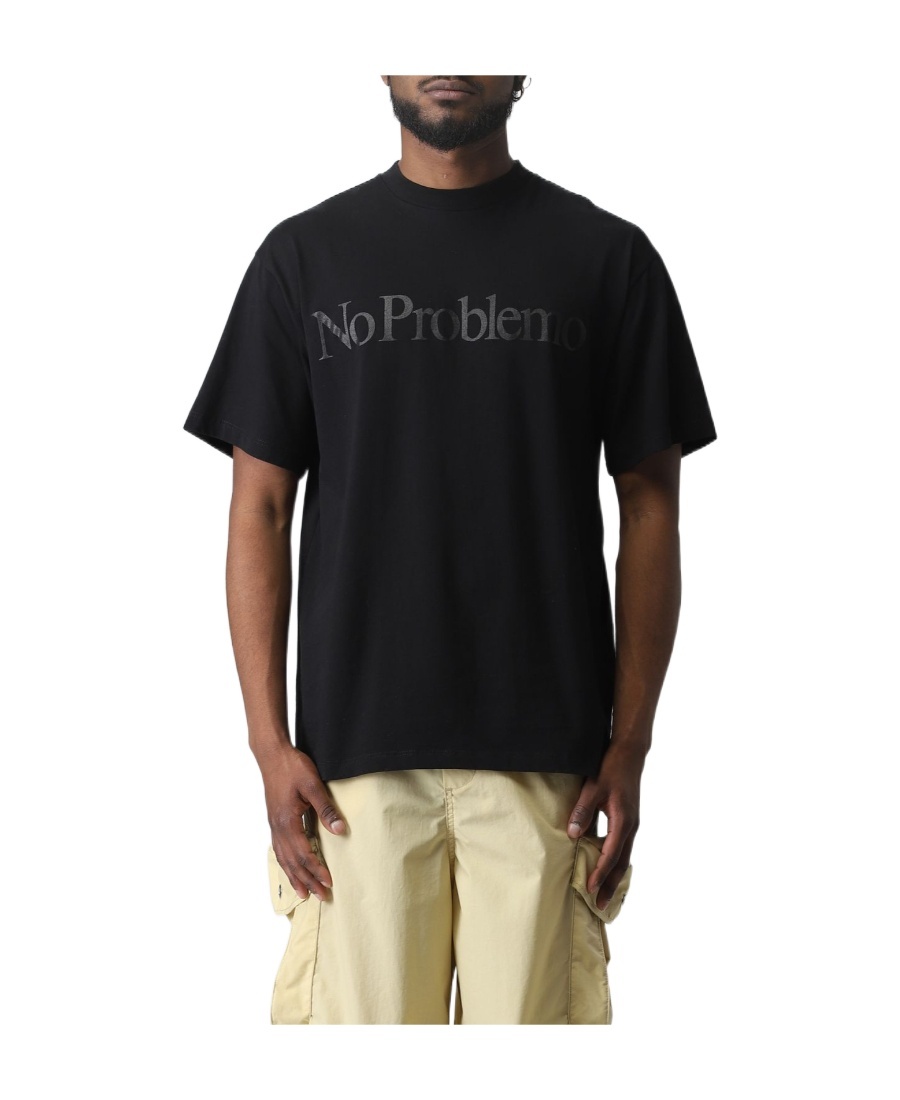 Aries No Problemo Printed Crewneck T-shirt In Black