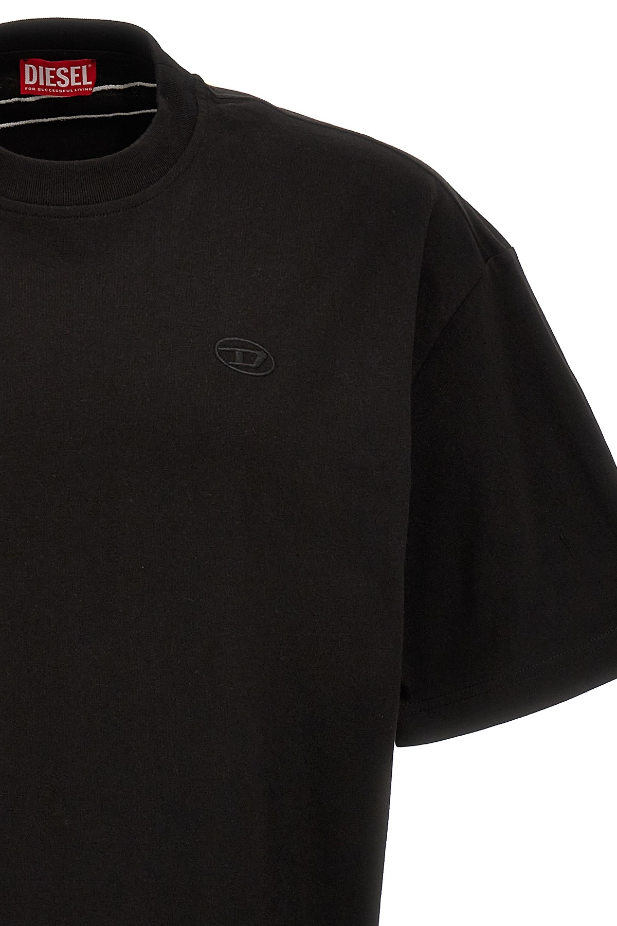 Diesel T-boggy-megoval-d T-shirt With Tonal And Contrasting Logo Embroidery In Black