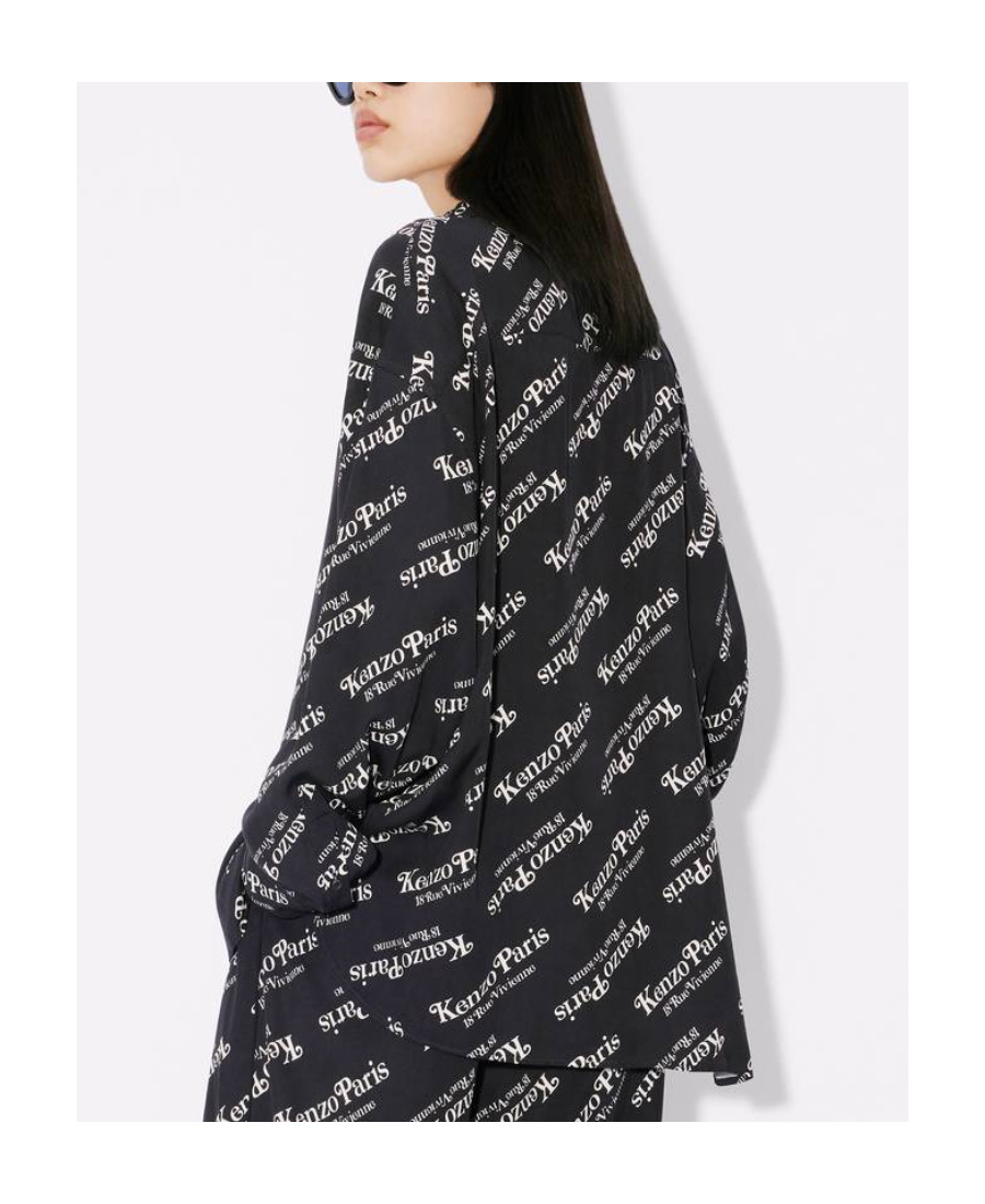 Kenzo Logo-print Twill Shirt In Black